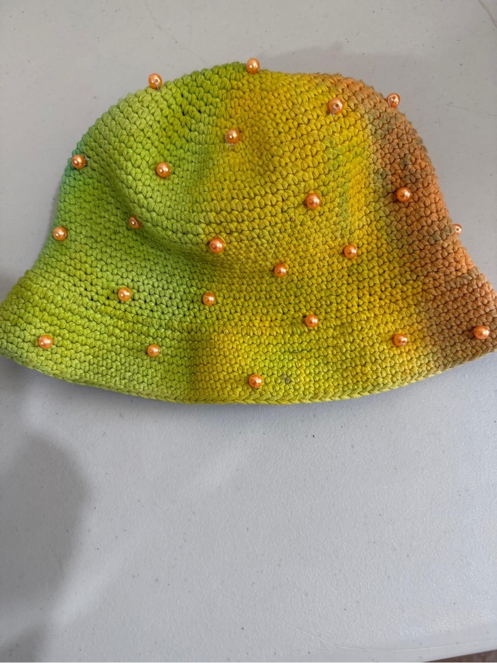 Maison badigo Gradient Green-Yellow Beaded Crochet Bucket Hat